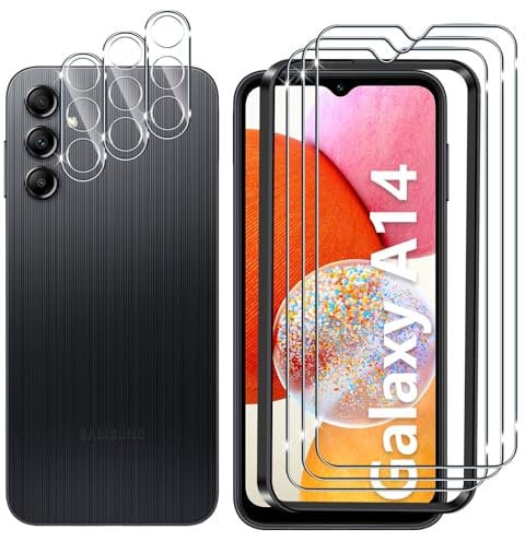 Lutree 3+3 Pièces Verre Trempé pour Samsung Galaxy A14 4G&5G Protecteurs d'écran et Caméra Arrière Protection écran avec Cadre d'Installation,9H Dureté HD Anti-Rayures Sans Bulles Ultra Résistant Film