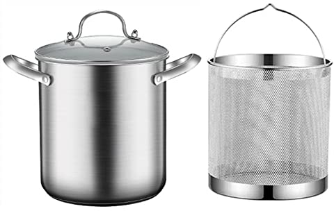 Spargeltopf aus Edelstahl 304, Spargel-Gemüsedampfgarer, Nudelkocher, Öl-Frittierpfanne mit Drahtkorb und Deckel, 4,5 l, BPA-frei, Silber
