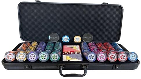 Pegasi Deluxe Pokerset 500PCS Koffer für Poker - Texas Hold'em Poker Set - Clay Classic Star Pokerchips - 5 Würfel - Dealer Button - 2 Decks professionellen Plastik - Luxe Pokerkarten Koffer