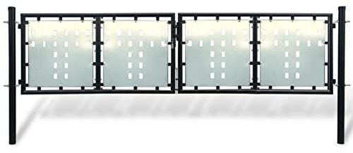 JUNZAI Black Double Door Fence Gate 300 x 125 cm,Garden Gates High galvanised wrought iron metal swing gate