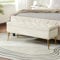 HULALA HOME Modern Velvet Storage Bench Box Ottoman with Gold Base & Nailhead Trim, Upholstered Bedroom Bench for End of Bed, Button-Tufted Footstool for Entryway Living Room Dining Room, Ivory
