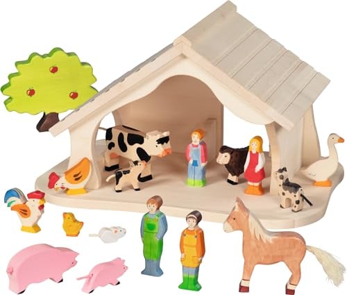 Holztiger 80612 Puppenhaus, Stall & Weihnachtskrippe aus Holz, montiert, 54 × 37,4 × 31,8 cm – ideal kombinierbar mit Holztieren & Tierfiguren