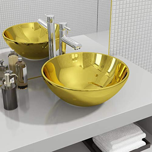 Lavabo de mesa, lavabo, lavabo, lavaplatos, 32,5 x 14 cm, cerámica, dorado