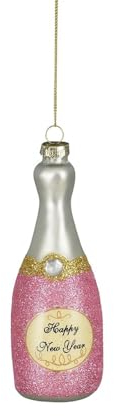 Blumen Eber Weihnachtskugel 'Champagner-Flasche Happy Newyear' - Christbaum-Hänger, W. 4.5cm H. 13.5cm, Glas - 1 Stück