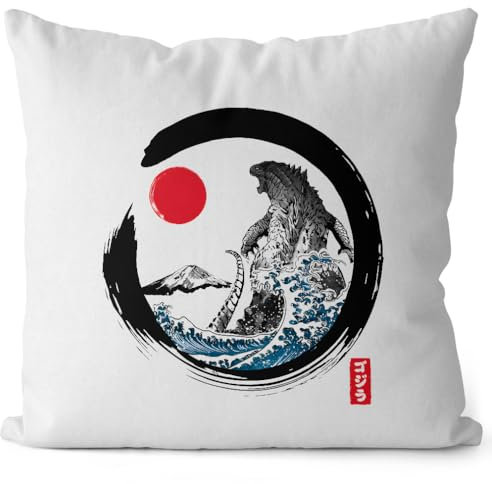 style3 Inked Gojira Kissen mit Füllung 40cm Baumwolle Japan Monster Nippon Tokio Tokyo