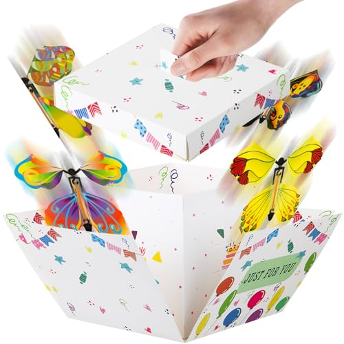 BOFUNX Überraschungsbox Geburtstag Geschenkbox mit Fliegende Schmetterlinge Explosion Box Pop Up Surprise Box für Geburtstag Hochzeit Abschluss Partydeko