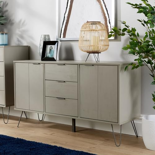 Home Source Acadia Sideboard Cabinet Industrial Cupboard Storage Furniture Drawers and Doors, Grey