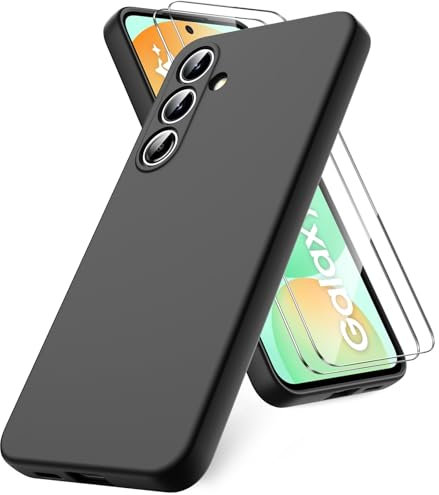Vansdon Hülle kompatibel mit Samsung Galaxy S24 FE Hülle, mit 2 Schutzglas, weiche TPU Flüssigsilikonhülle, stoßfestem Gummi Silikongel Fall-Schwarz