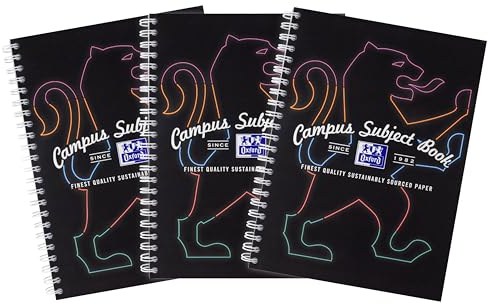 Campus Oxford Quaderno formato A4, con divisori digitali, rilegatura a spirale, 8 mm, a righe con margine, 160 pagine, confezione da 3, colore: nero