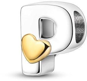 LIGHTDOG Frauen 925 Sterling Silber Charms 26 P Herz Buchstaben Bead Anhänger für Armbänder Charms kompatibel mit Europäischen Armbänder für Frauen Fit Pandora Anhängers Charm Ciondolo Letter