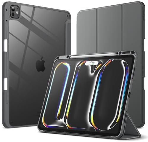 JETech Funda para iPad Pro 13 Pulgadas M4 (2024) con Soporte para Pencil, Carcasa Clara Transparente Respaldo Caparazón Slim Soporte Antigolpes Tableta (Gris Espacial)