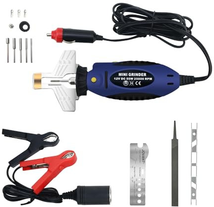Elektrisches Kettensägenschärfgerät,Kettensägenkettenschärfer12V,DC 55W 25000PRM,Mit 5 Legierungsschleifsteinen,Feile,Messskala,12V Steckdosen-Netzteil-JOVANT