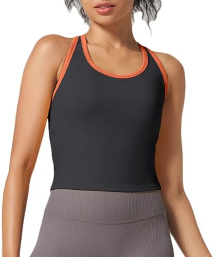 Damen Sport Yoga Tank Top Fitness Gym Ärmelloses Shirt mit Integriertem BH Sommer Laufen Workout Unterhemden