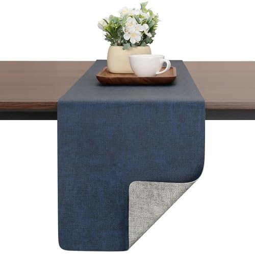 Chitomars Tischläufer Kunstleder, Tischläufer Modern Doppelseitigen rutschfest Hitzebeständig Tischläufer Abwaschbar Outdoor Tischläufer für Hochzeit Geburtstag Party Tischdeko(Grau Blau,30x140cm)