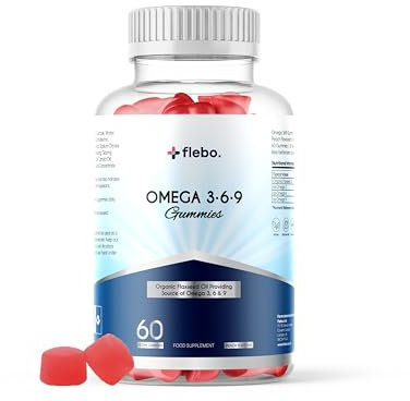 Flebo Vegan Omega 3 6 9 Gummies Fatty Acids Supplements for Adults - 60 Count - High Strength Fish Oil Alternative - Vegetarian, Derived from Flaxseed Oil - Supports Heart, Brain, Liver & Eye Health