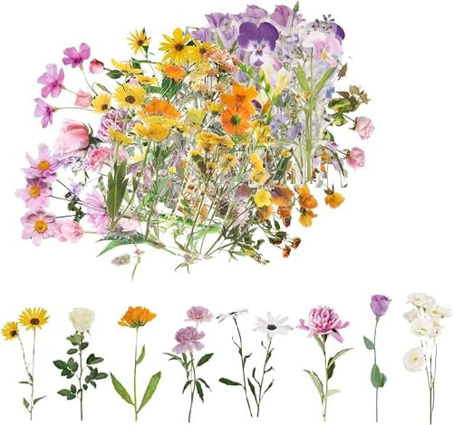 Basicon selbstklebende Blume Aufkleber, 200pcs Scrapbook Aufkleber, wasserdichte Blumenstil Papieraufkleber Retro Blumenaufkleber für DIY Scrapbook Karte Wand Notizbuch Fenster