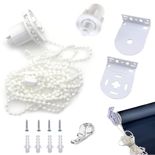 1 Set White 32mm Metal Roller Blind Mounting Brackets Roller Blind Fittings Top Fixing Roller Blind Spares(Includes Control Head/Bead Chain/Mounting Screws/Expansion Screws) Roller Blind Brackets