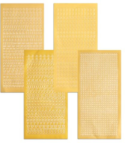 4 Blätter Sticker Buchstaben-Set Groß- und Kleinbuchstaben mit Zahlen zum Beschriften von glatten Flächen wie Kerzen zur Taufe Kommunion oder Hochzeit (Schriftart Gerade, Gold)