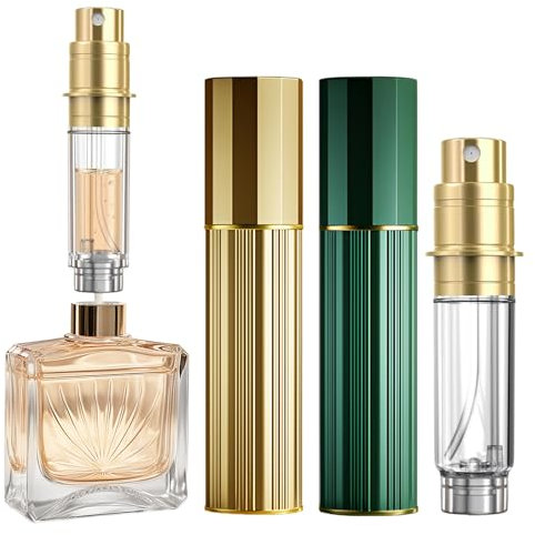 JOOMOKO Parfümzerstäuber Nachfüllbar 10ml, Mini Parfüm Zerstäuber für Unterwegs Parfüm Abfüller, Sprühflasche Klein für Parfum, leer Parfüm Zerstäuber Sprühflasche für Reise (Gold & Grün)