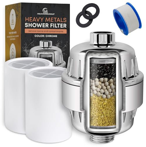 AquaHomeGroup Heavy Metals Shower Filter (2 Cartridges Included) – Removes Lead, Mercury & Impurities – 4-Stage High-Pressure Filtration with KDF 55, Zeolite & Activated Carbon – Universal Fit