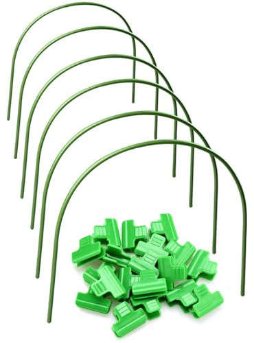 Lot de 6 cerceaux de serre et 24 clips de renfort, en acier long avec revêtement en plastique, petits cerceaux de serre pour lits surélevés, cerceaux de tunnel de jardin épais haute ténacité (50 x 50