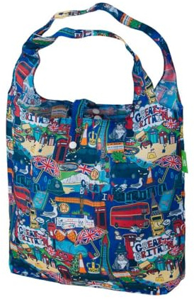 ECO CHIC Lightweight Foldable Reusable Shopping Bag Water Resistant Tote Bag (Great Britain Navy)