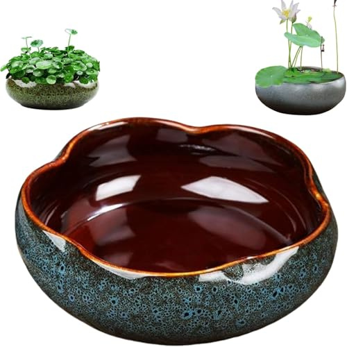Générique Pot de Fleur de Bol de Lotus, Bol Rond de Lotus, Bol de lys d'eau Claire, Bol de Lotus cultivé dans l'eau intérieure, Plantes hydroponiques succulentes Florales sans Support (Bleu+m)