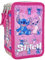 Clondo Trousse 3D à 3 Compartiments pour Fille, pour Stitch Fans, Triplement Garnie, 44 Accessoires pour l'École Primaire, 3 Fermetures Éclair, 20 cm, Rose