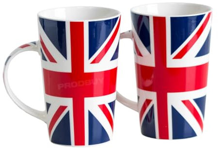 Darthome Set of 2 Union Jack Flag Tall Latte Mugs 350ml United Kingdom Hot Drinks Tea Coffee Cups