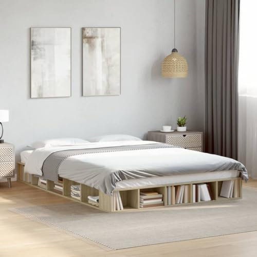 MOBCANT Bettgestell, Bett Futonbett Bettstütze Betten Geeignet für Gästezimmer Hotel Schlafzimmer Wohnungen Sonoma-Eiche 140x200 cm Holzwerkstoff