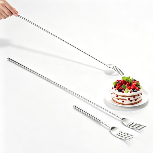 2 Stück ausziehbare Gabel, langer Griff verstellbarer Teleskop-BBQ-Dinner Obst-Dessert-Grill-Wurst-Gemüse-Röst gabel Edelstahl-Besteck