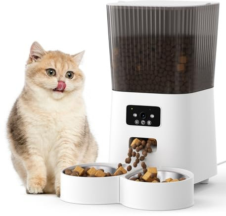 Tieker Automatic Cat Feeder with Camera, 5L Timer Cat Feeder Automatic, App Control Auto Pet Feeder for Cats, Food Dispenser with 1080P HD Video and Night Vision, 2-Way Audio, 10S Voice Recorder