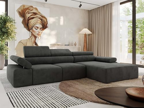 MKS MEBLE Ecksofa mit relaxfunktion elektrisch, Sofa L-Form - Rilasso - Dunkelgrau Velvet Rechts