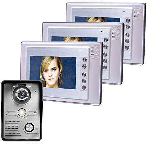 JKJZSALJ Kit de intercomunicador con Timbre y videoportero de 7 Pulgadas, 1 cámara, 3 Pantallas
