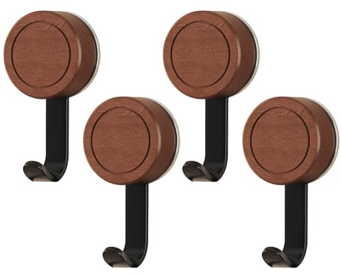 RoxNvm Crochet Ventouse Salle de Bain, 4 Crochet Adhesif Mural en Bois, Réutilisables Crochets Adhesifs Muraux, Crochet Plafond Sans Percer pour Salle de Bain Cuisine (Noir)