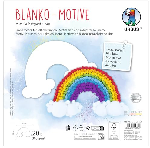 Ursus 1712 00 10F - Blanko Motive Regenbogen, 20 Stück aus 300 g/m² Fotokarton, 26 x 16 cm, DIY Bastelpapier zum Ausmalen, Bekleben, Ausschneiden & Selbstgestalten