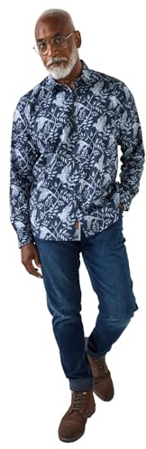 Joe Browns Mens Classic Collar Long Sleeve Bird Print Shirt Regular Grey UK L