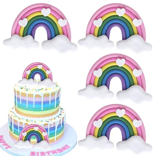 2 Stück Regenbogen Tortendeko DIY Rainbow Cake Toppers Klein Niedlich Regenbogen Kuchen Deko für Baby Dusche Kinder Geburtstag Hochzeit Jahrestag Party Kuchen Dekorationen