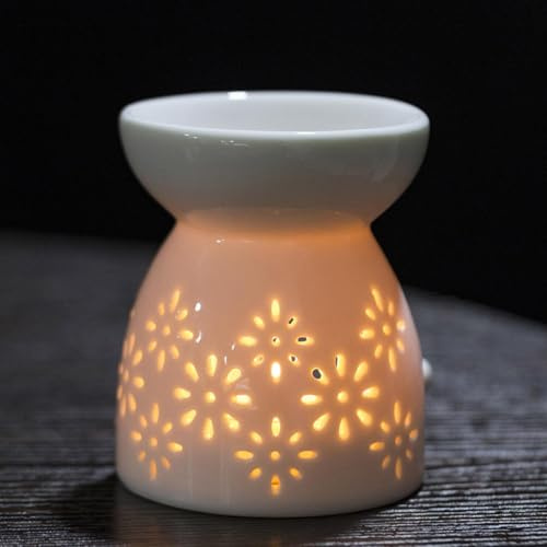 Ceramic Tealight Candle Holder Oil Burners, Wax Melt Burner with Spoon, W-ax Warmer Aromatherapy Burner Scented Diffuser E-ssential Oil Burners for Home Bedroom Decoration