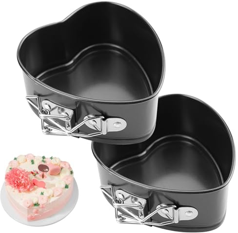 Chingcoo Mini Rund Backformen 12cm 2 Stück, Kleine Herz Springformen Kuchenform Backform mit Antihaftbeschichtung, Mini Kuchenformen Kuchenbackformen für Geburtstag Party Herz Backformen