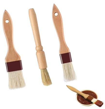 3 Wooden Pastry Brushes Heat Resistant Basting Brushes for Baking | Set of 3 wooden pastry brushes for applying butter, oil, egg wash, milk and glazes with precision.