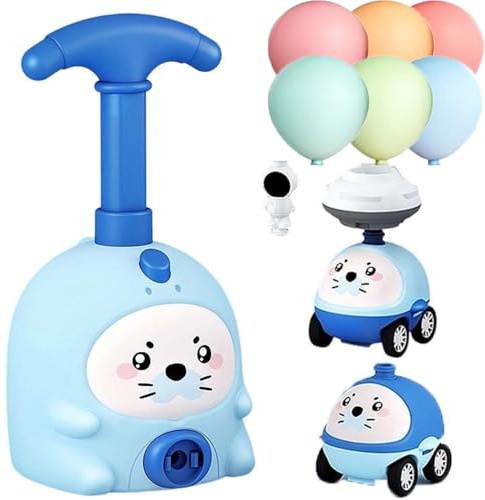 Auto mit Luftballon Antrieb Spielzeug, Ballonbetriebenes Startauto, Aufblasbare Ballonpumpe, Handschieber, Mini-Kunststoff, Luft-Power-Ballonrennfahrzeug, Auto-Spielzeug (Robbe,22CM)