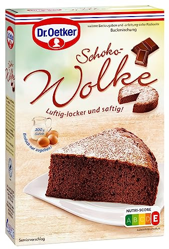 Dr. Oetker Schoko-Wolke, 4 x 455 g, Backmischung für besonders luftig-lockeren Schokoladenrührkuchen, zum Zubereiten von besonders lockerem und saftigem Schokokuchen mit Dekorzucker