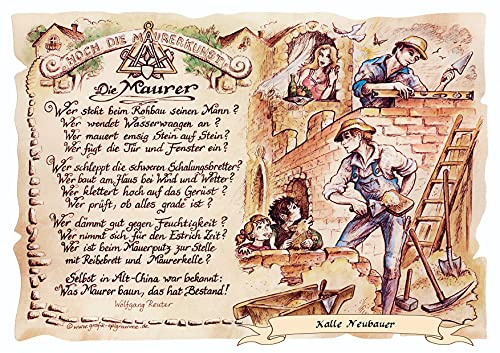 Die Staffelei Geschenk Maurer A4 (29,7cm x 21cm) mit Wunschtext | Witziges Gedicht mit liebevoller Zeichnung auf hochwertigem Papier/besondere Geschenkidee