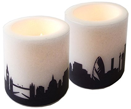 44spaces London Skyline Kerzen Rund 2 Stück, Dekokerzen Tischkerzen Ohne Geruch, Lange Brenndauer, Tischdeko