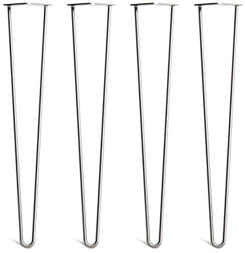 [HLC] 4 x Hairpin Table Legs – Superior Double Weld Steel Construction With Screws, Build Guide & Protector Feet Worth £8 Included! – 10mm Steel [28/71cm,Raw]