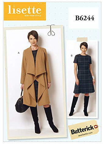 Butterick Patterns 6244, Misses/Women's Coat and Dress,Sizes, Multi-Colour, RR (18W-20W-22W-24W)