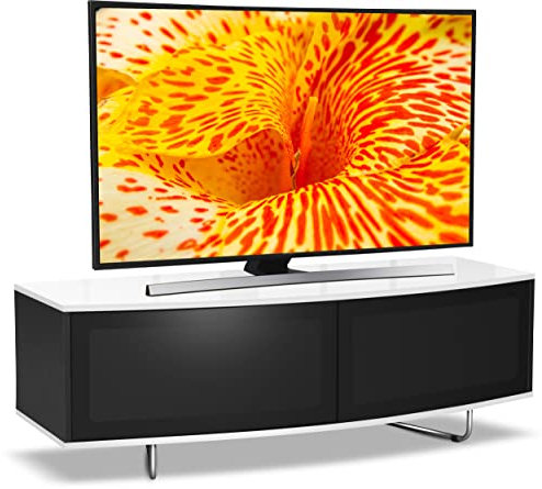 Centurion Supports Caru Gloss Black and Gloss White Beam-Thru Remote Friendly Super-Contemporary D Shape Design 32-65 LED/OLED/LCD TV Cabinet