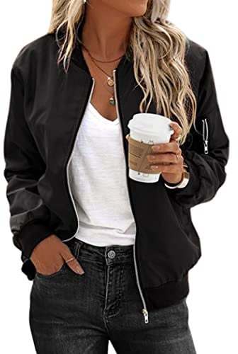 Zeagoo Womens Classic Quilted Jacket Short Bomber Jacket Coat, Black, Large