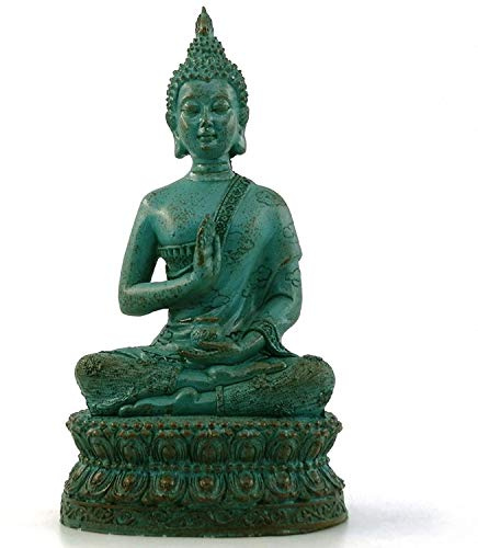 ornerx Meditation Thai Sitting Buddha Statue, Verdigris, 6.7